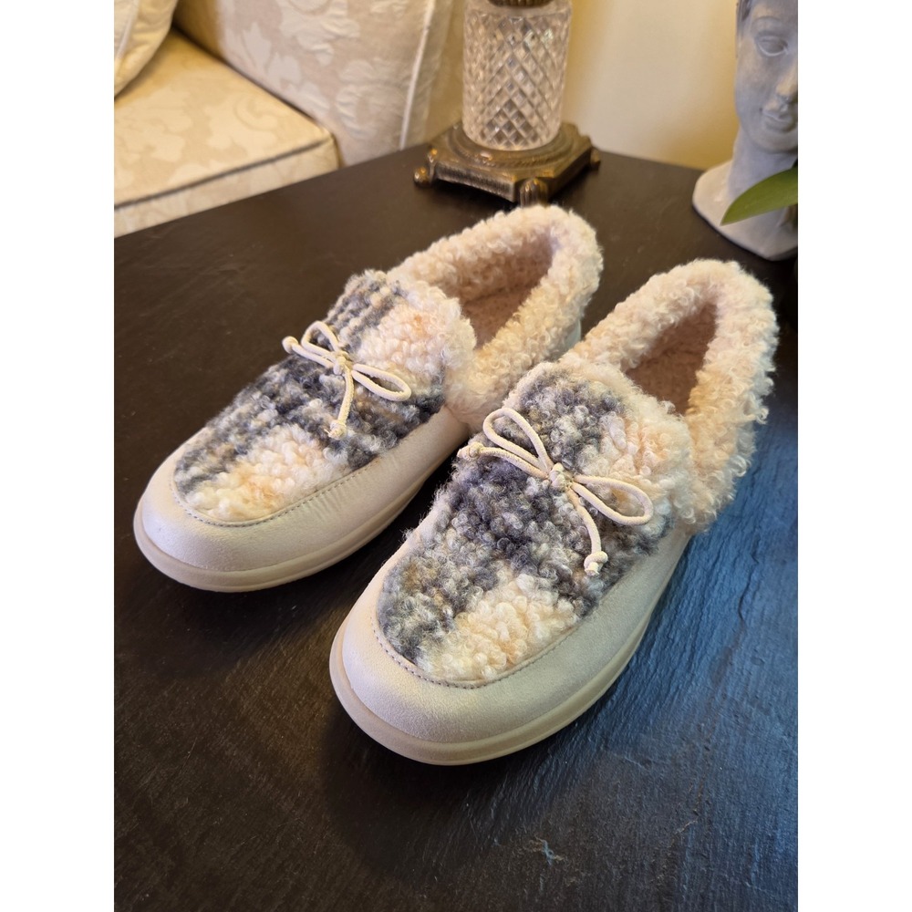 Vionic Wms Claribel Cream Plaid Faux Shearling Lined Orthotic Slipper Sz 8 NEW!